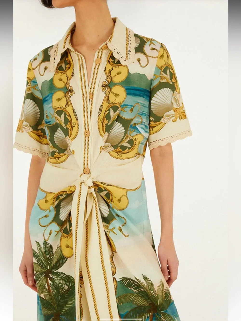 Farm Rio Royal Sea Gathered-Waist Midi Dress - Sz L - Picture 4 of 12